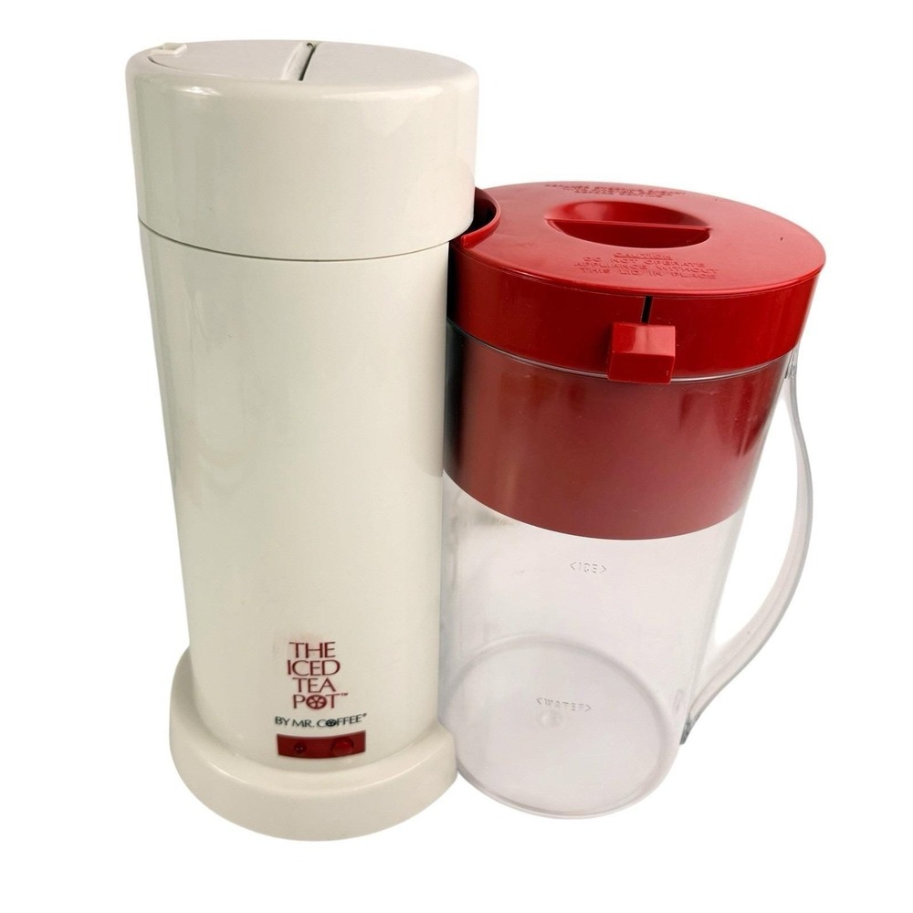 Vintage Mr. Coffee The Iced Tea Pot Maker Model TM1 White Red 2 Quart Pitcher